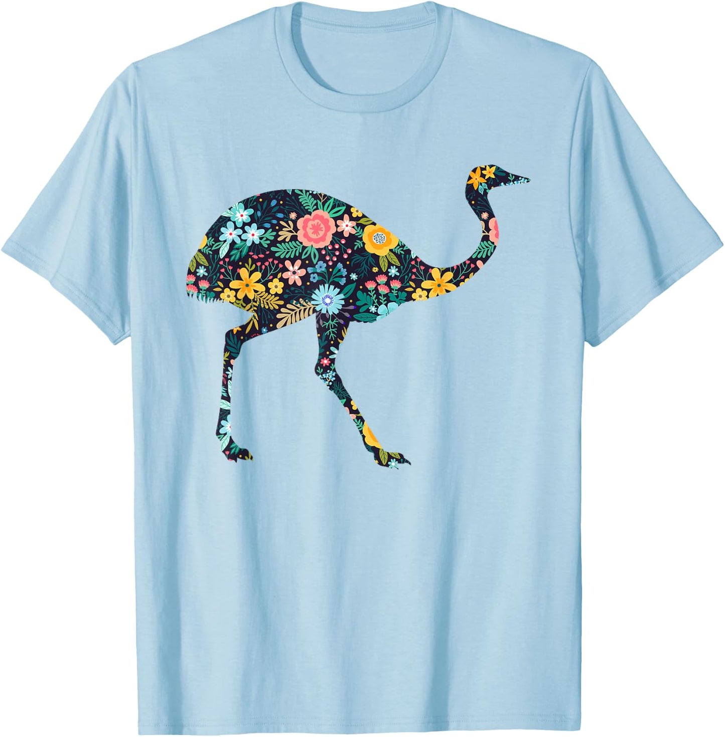Floral Rhea Bird Silhouette Girls Graphic T-Shirt - T-Shirt | Light Blue