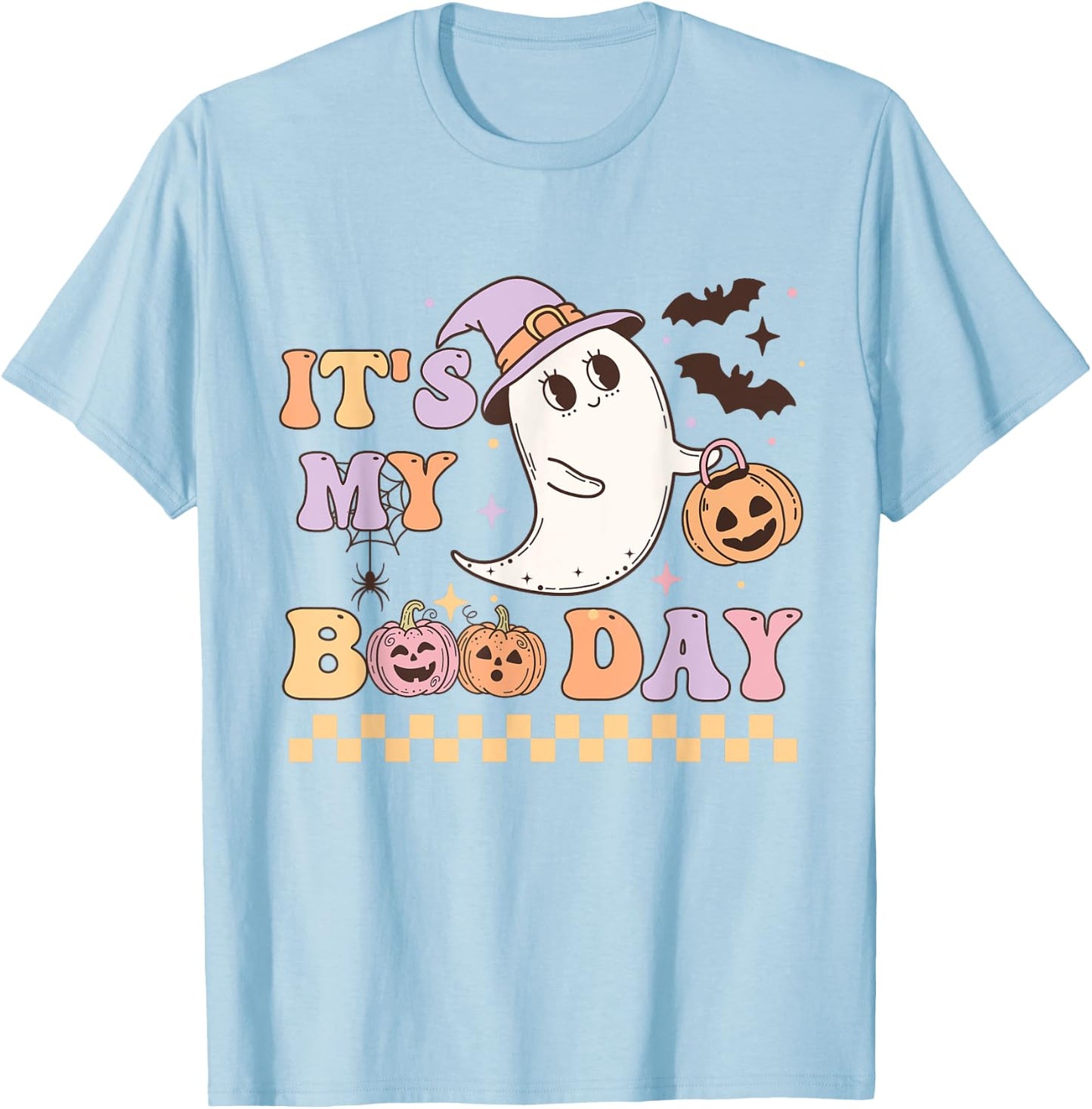 Funny Its My Boo Day Cute Halloween Birthday Ghost Pink Bow T-Shirt - T-Shirt | Light Blue