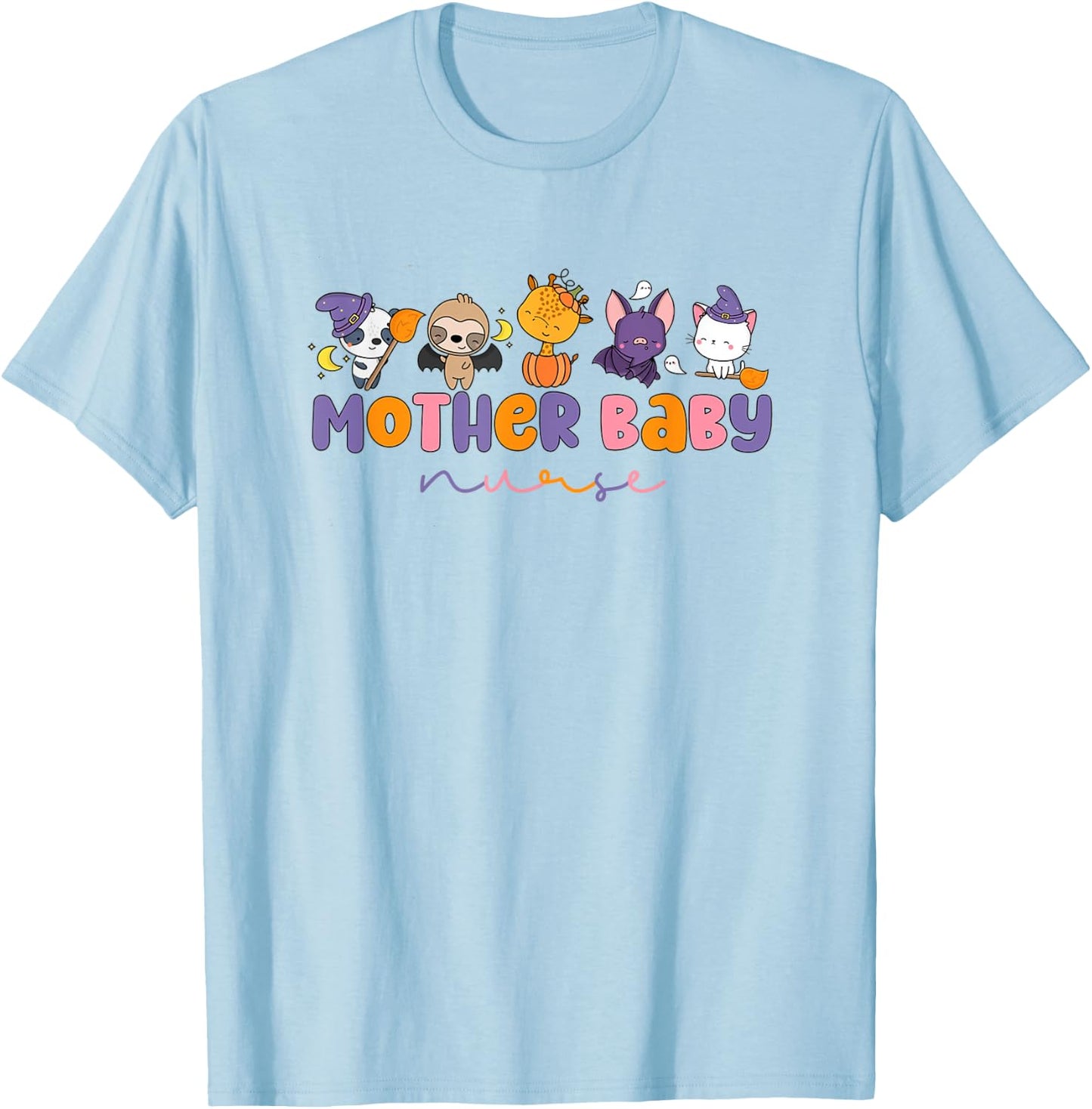 Retro Mother Baby Nurse Halloween Animal Postpartum Nursing T-Shirt - T-Shirt | Light Blue