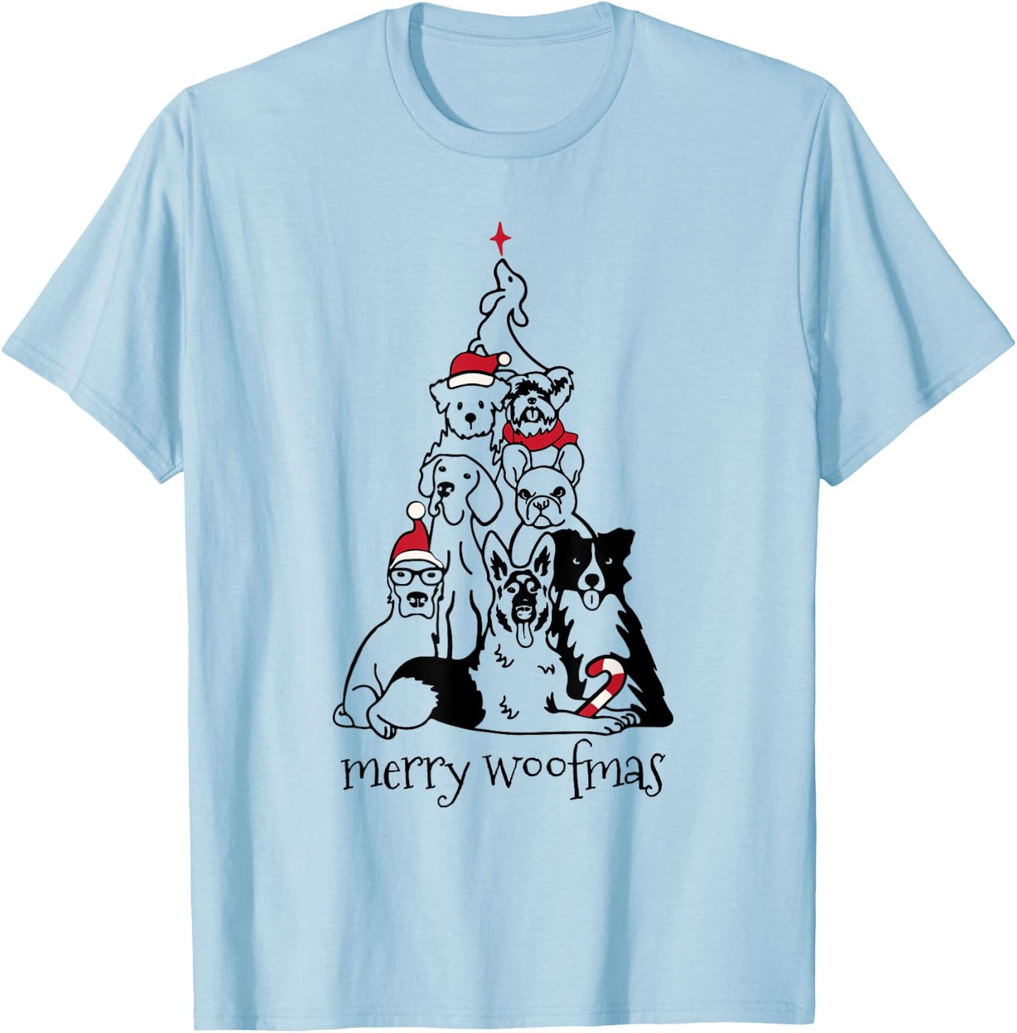Merry Woofmas Dog Christmas Tree T-Shirt - T-Shirt | Light Blue
