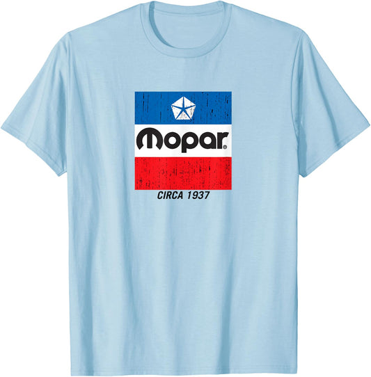 Mopar Distressed Retro Flag Logo T-Shirt - T-Shirt | Light Blue