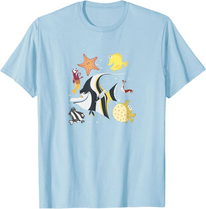 Disney Pixar Finding Nemo Fish Tank Gang Group Shot Logo T-Shirt - T-Shirt | Light Blue
