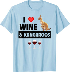I Love Wine and Kangaroos Australian Marsupial Drinking T-Shirt - T-Shirt | Light Blue