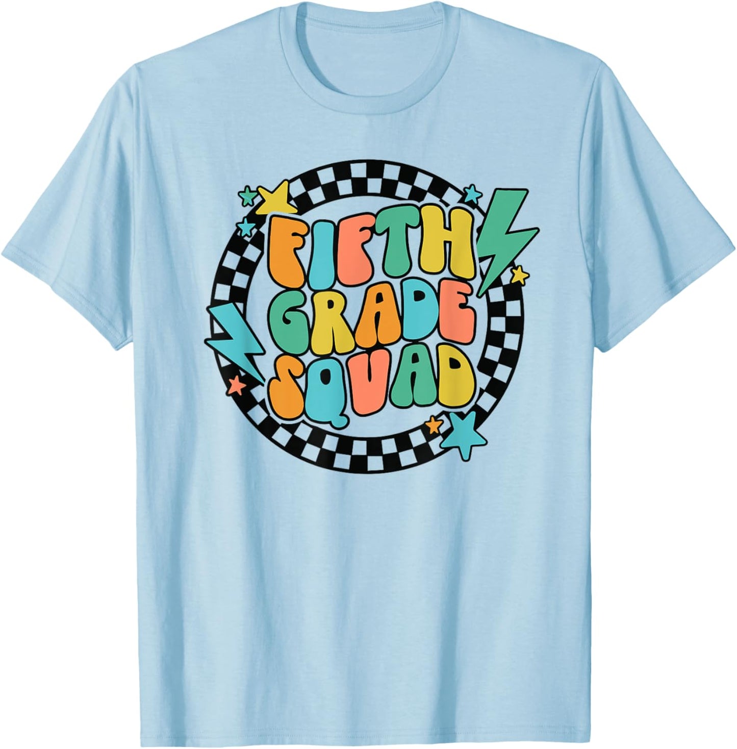 Back To School Groovy Teacher Fifth 5th Grade Crew Squad T-Shirt - T-Shirt | Light Blue