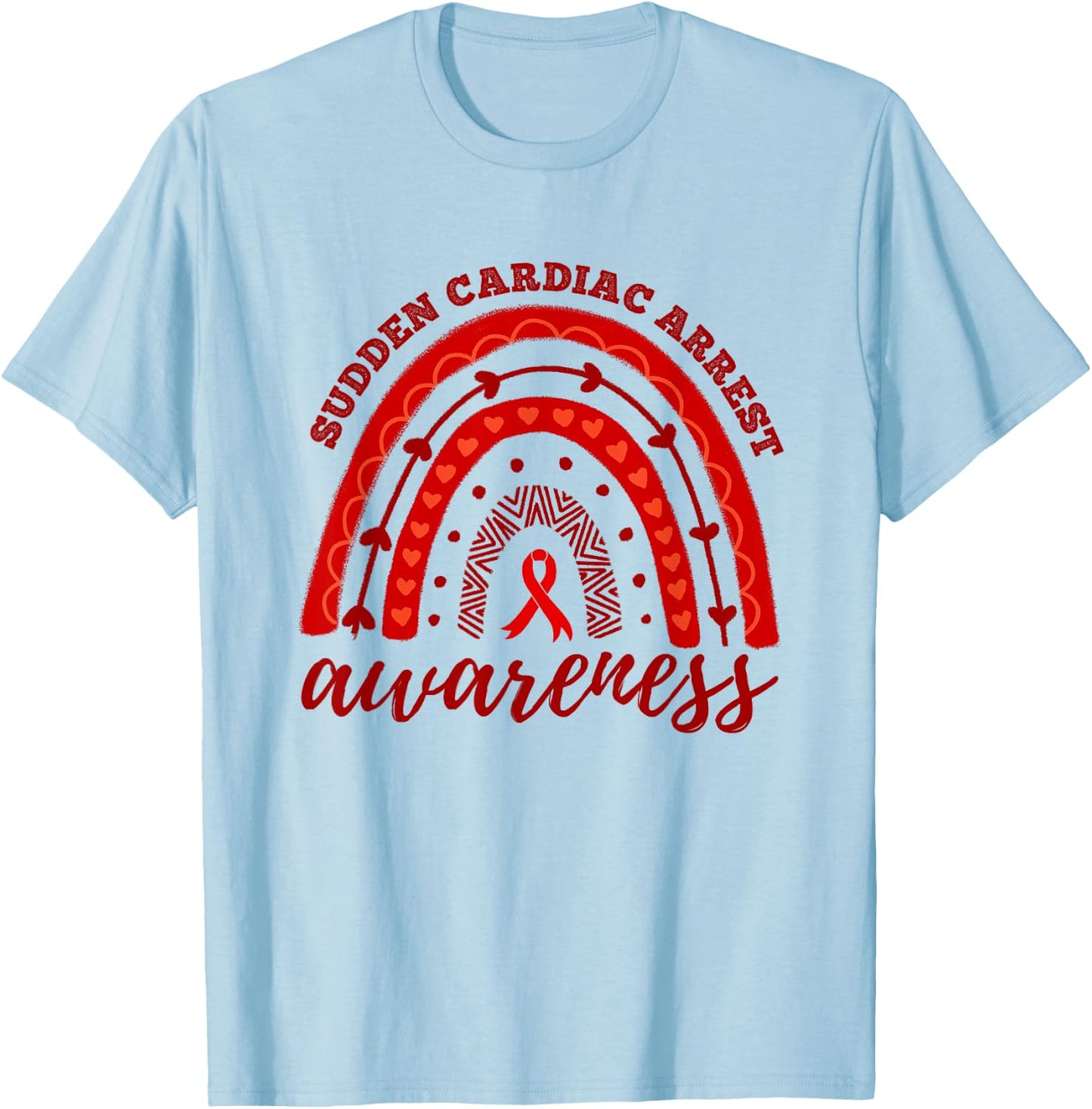 Rainbow Red Ribbon Sudden Cardiac Arrest Awareness T-Shirt - T-Shirt | Light Blue