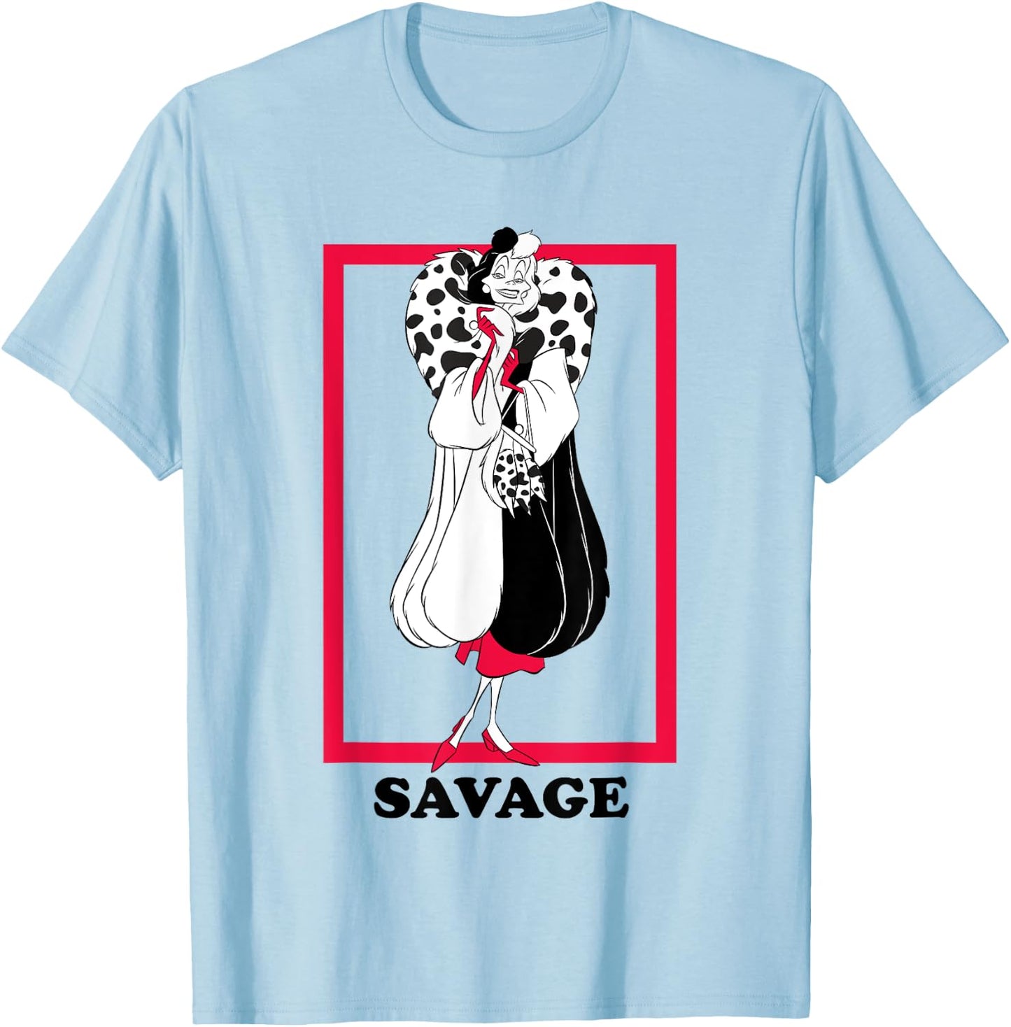 Disney 101 Dalmatians Savage Cruella De Vil Sassy Portrait T-Shirt - T-Shirt | Light Blue