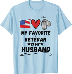 Funny Spouse Veterans Day My Favorite Veteran is My Husband T-Shirt - T-Shirt | Light Blue