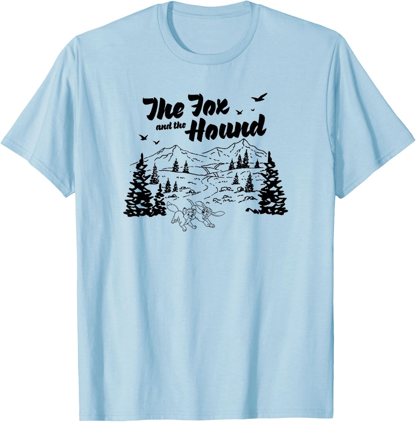 Disney The Fox and the Hound Friends Landscape Vintage Logo T-Shirt - T-Shirt | Light Blue