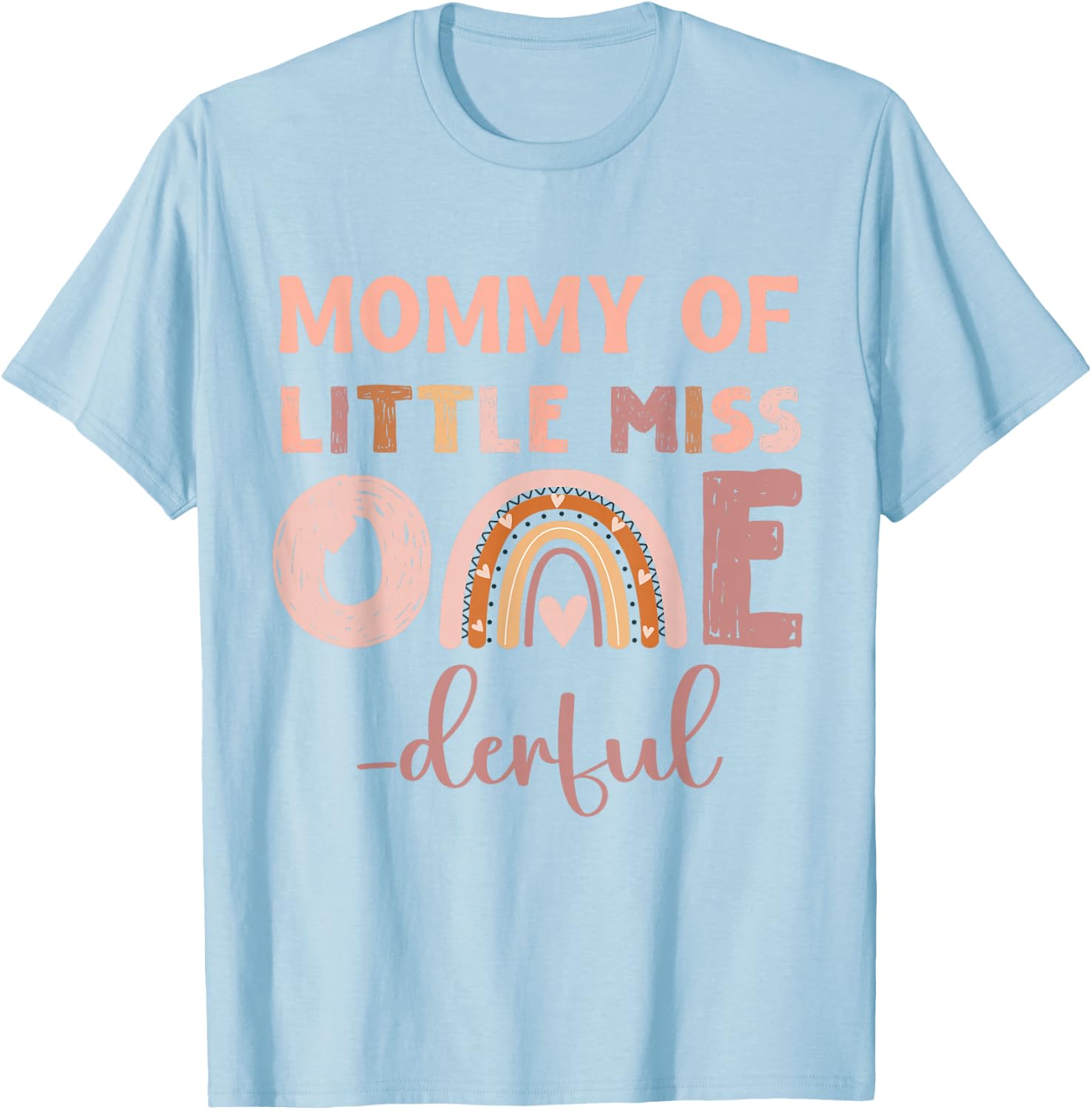 Boho Mommy of Miss Onederful 1st Birthday Girl Cute Rainbo Small T-Shirt - T-Shirt | Light Blue