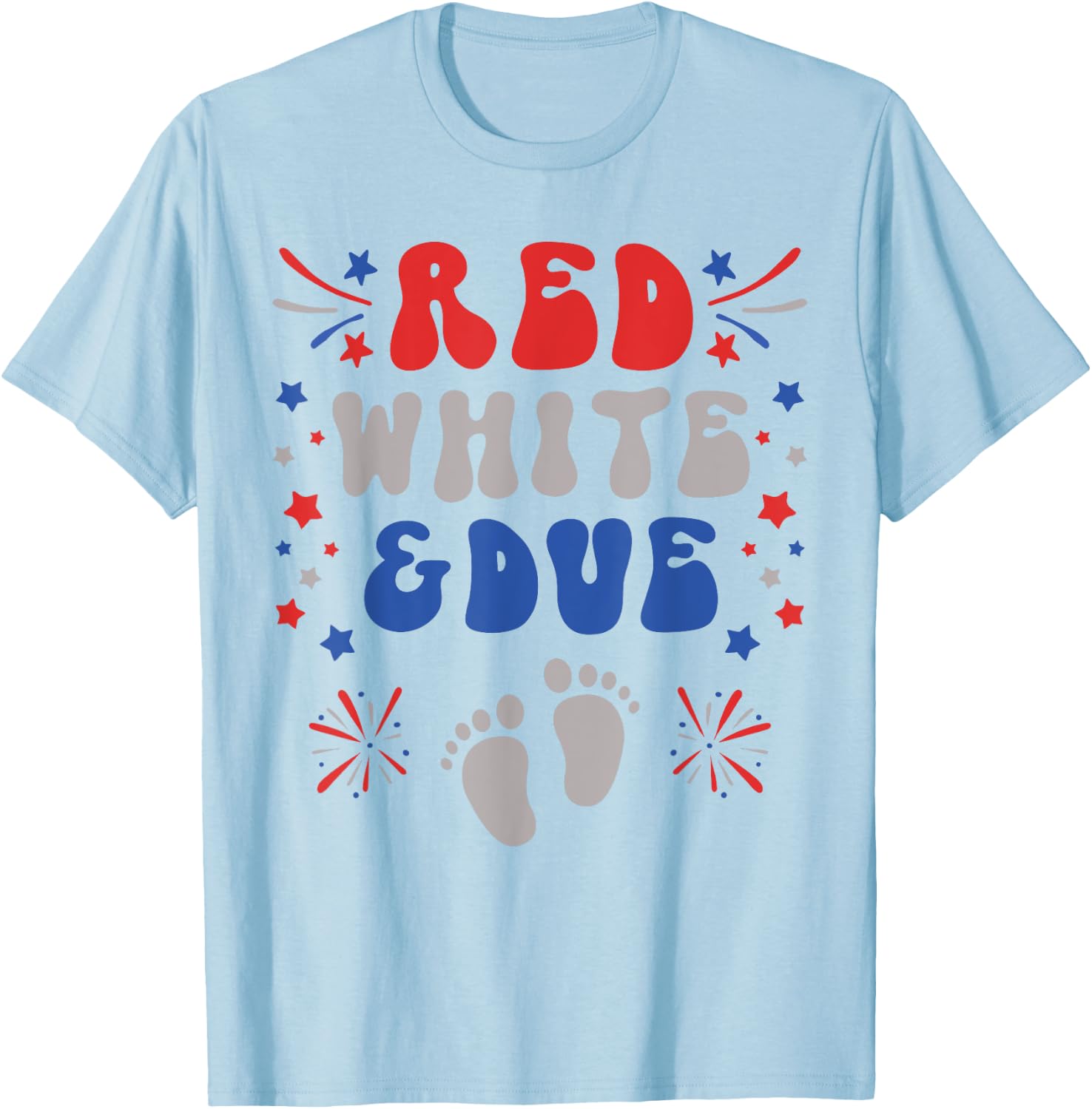 Red White and Due 4th of July Pregnancy Dress Baby Reveal Men T-Shirt - T-Shirt | Light Blue