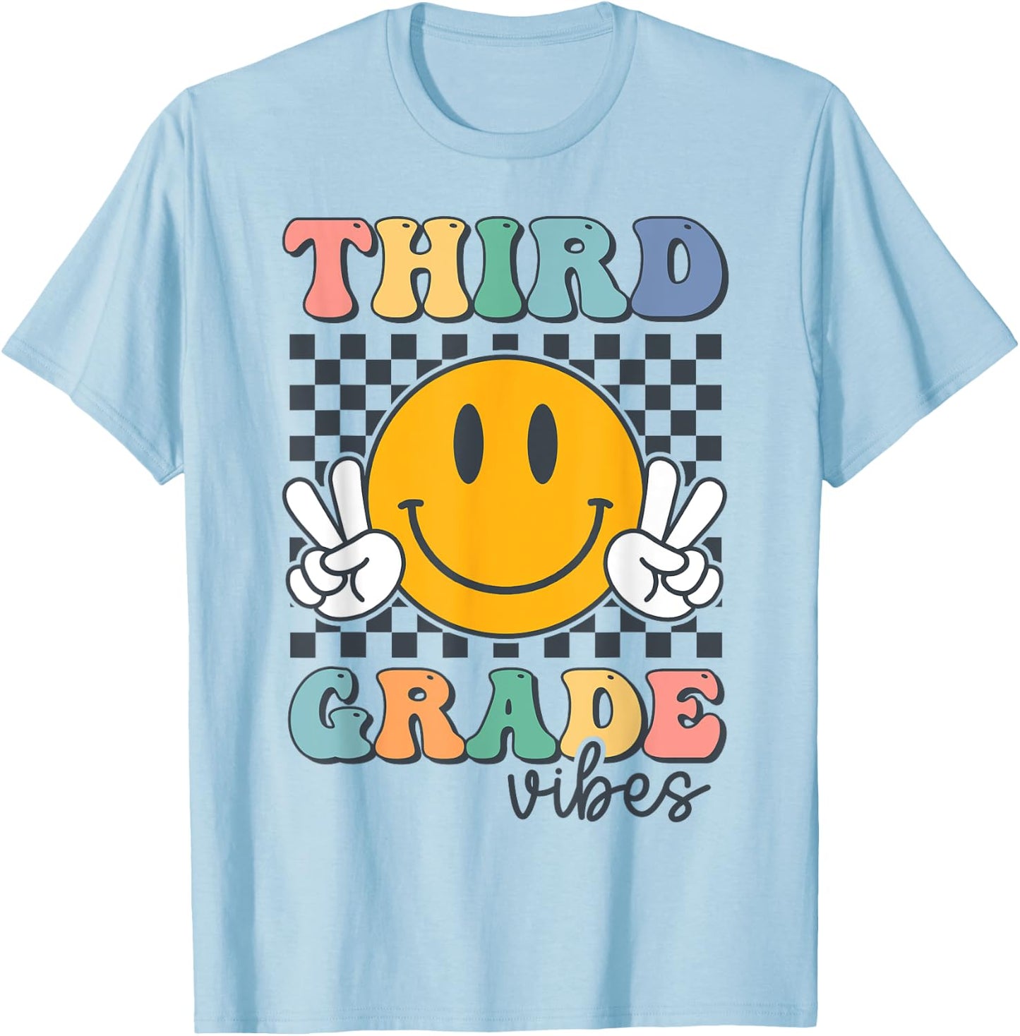 Third Grade Vibes Retro Smile Back To School 3rd Grade Team T-Shirt - T-Shirt | Light Blue