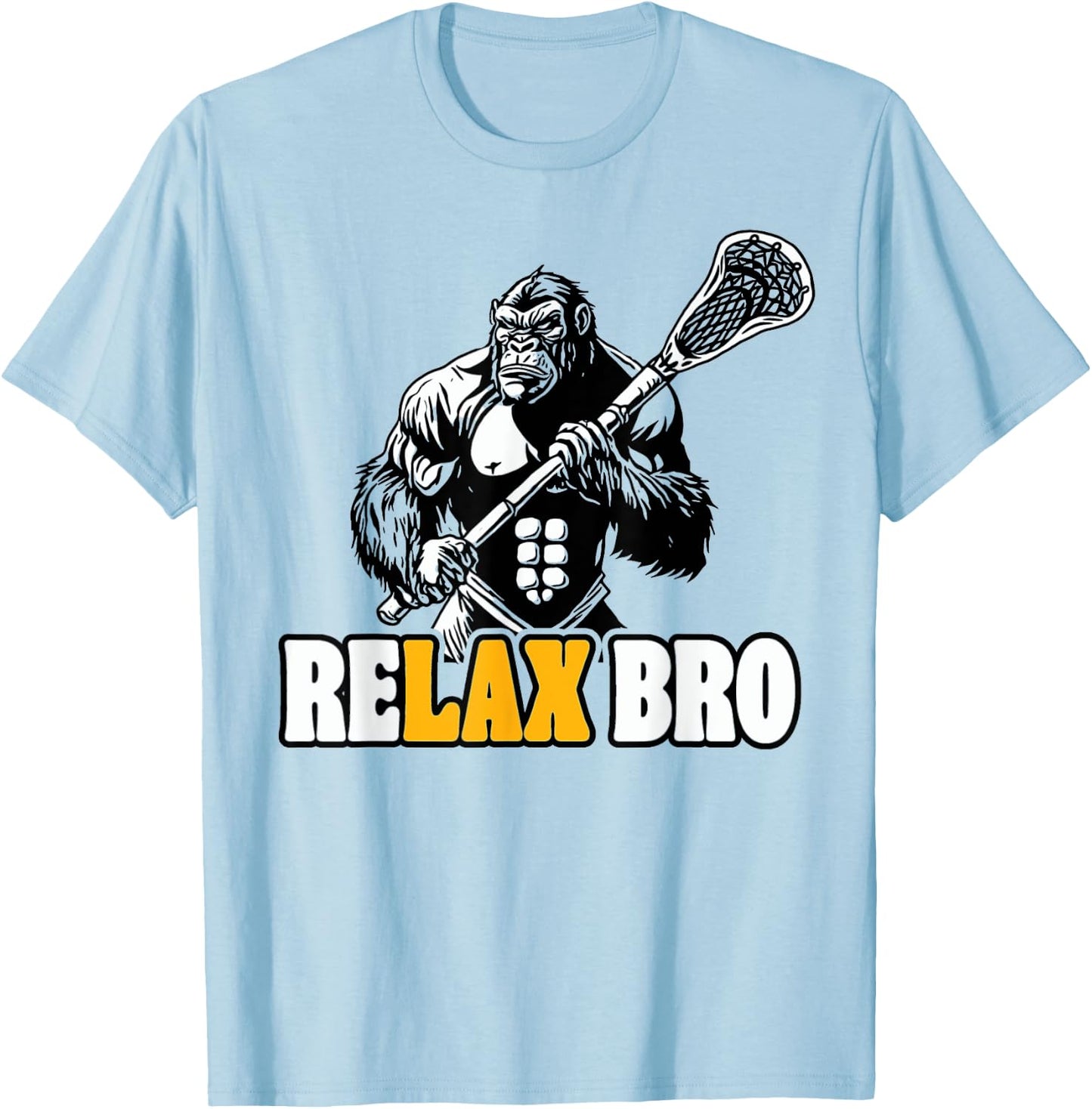 ReLax Bro Funny Gorilla Lacrosse Player Animal Lax T-Shirt - T-Shirt | Light Blue