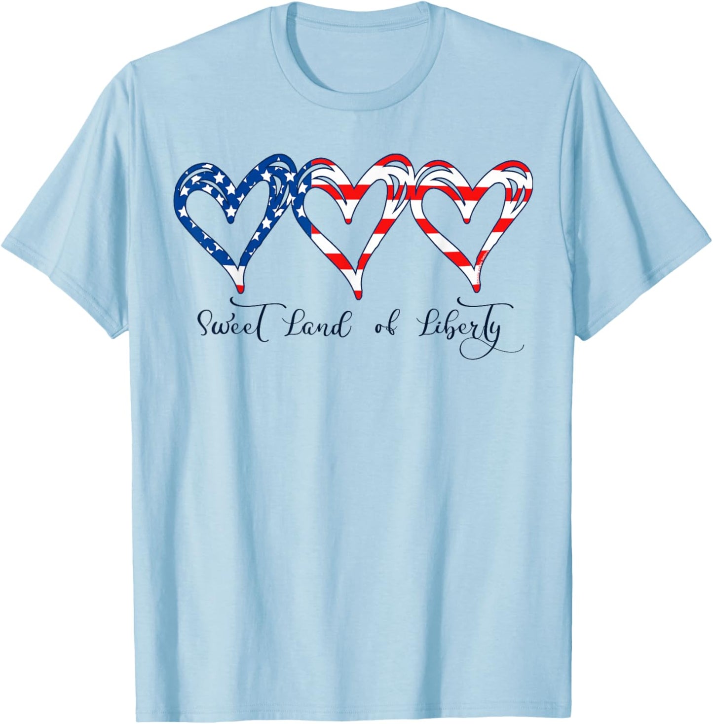 USA Flag Patriotic Hearts 4th of July Sweet Land of Liberty T-Shirt - T-Shirt | Light Blue