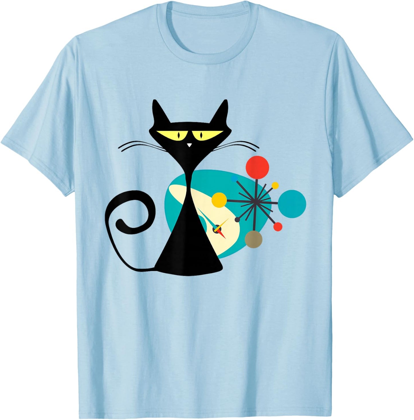 Midcentury Mid Century Cat Retro Atomic Age Space Modern T-Shirt - T-Shirt | Light Blue