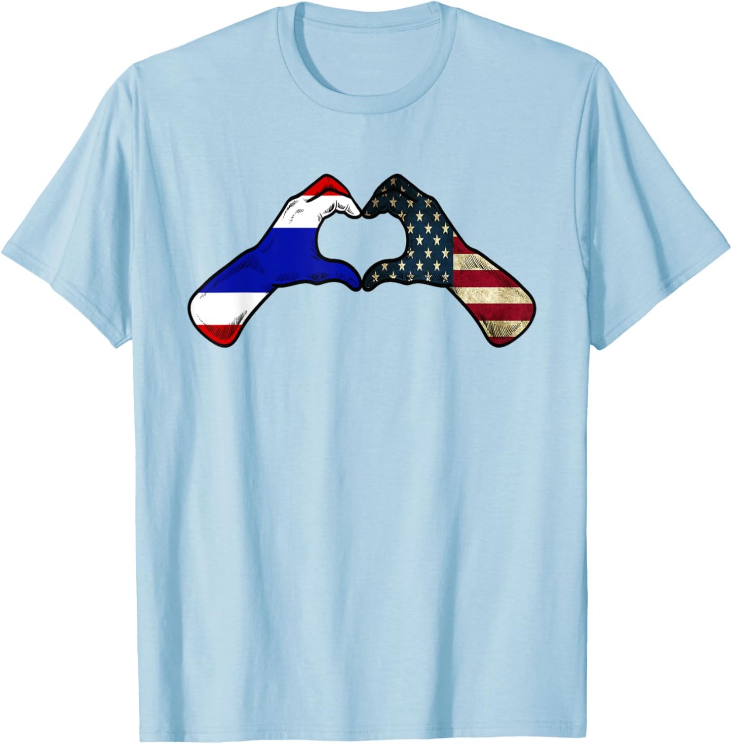 Thailand American USA Flag - USA Thai Heart T-Shirt - T-Shirt | Light Blue