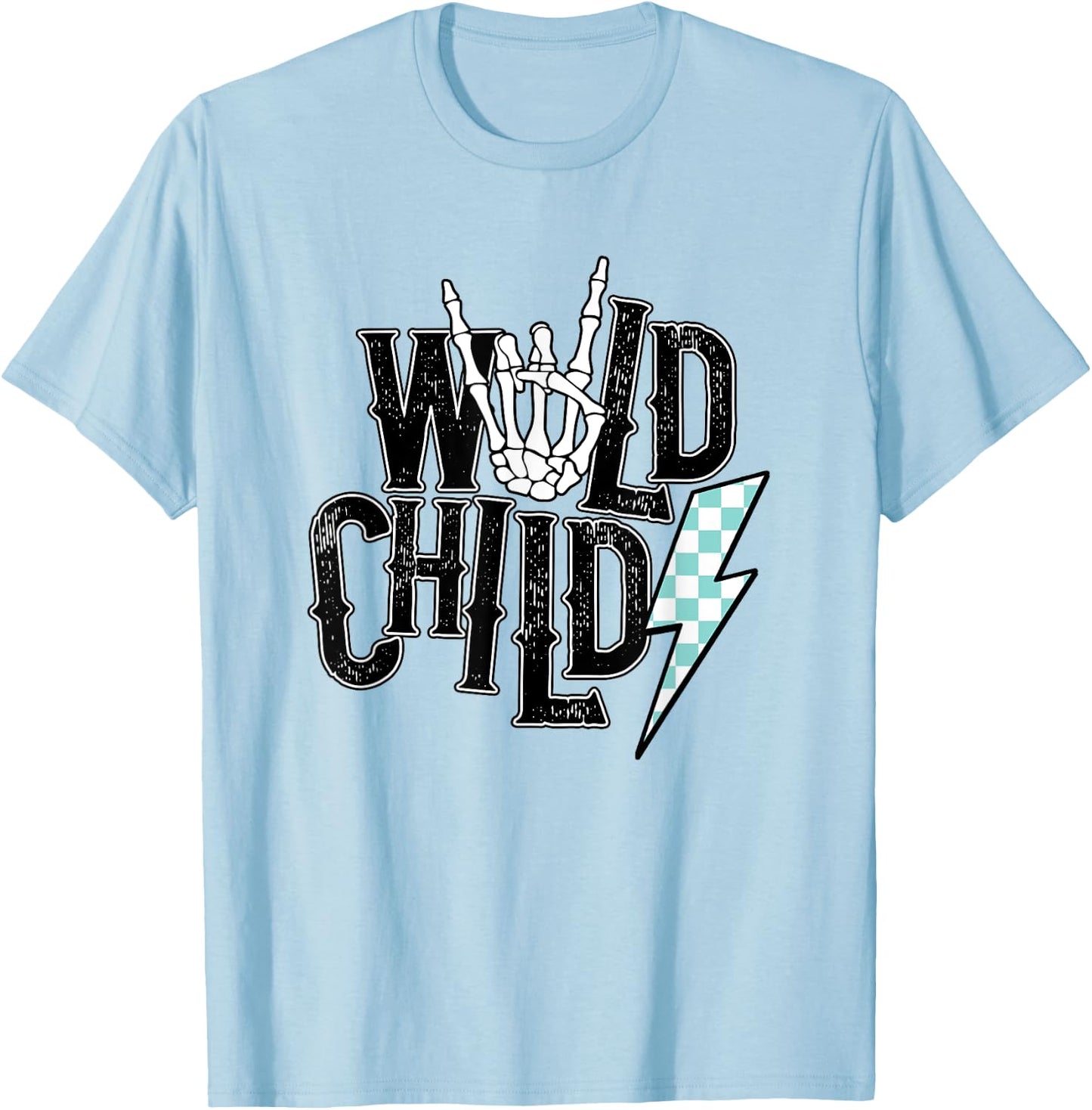 Wild Child Lightning Checkered T-Shirt - T-Shirt | Light Blue