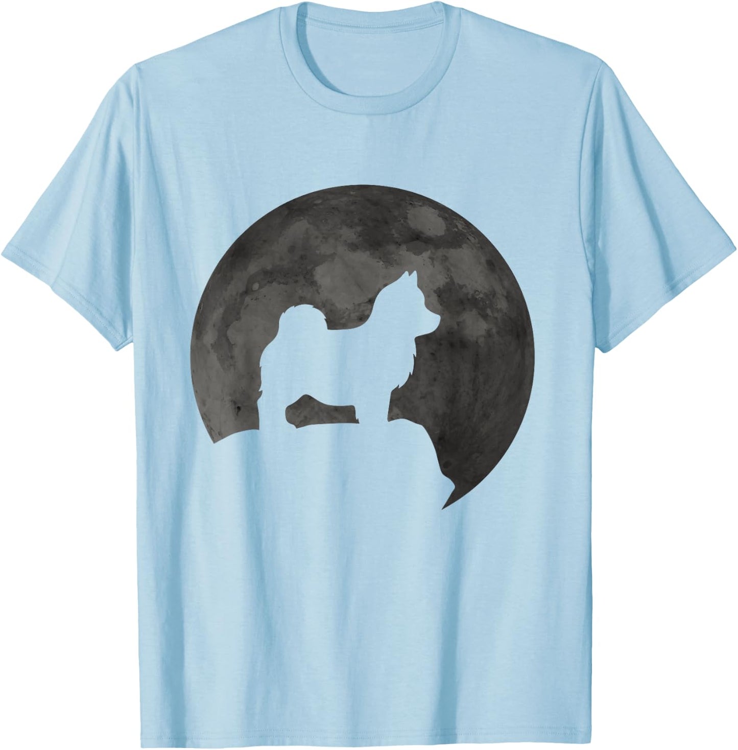 Moon And Dog Silhouette - Pomsky T-Shirt - T-Shirt | Light Blue