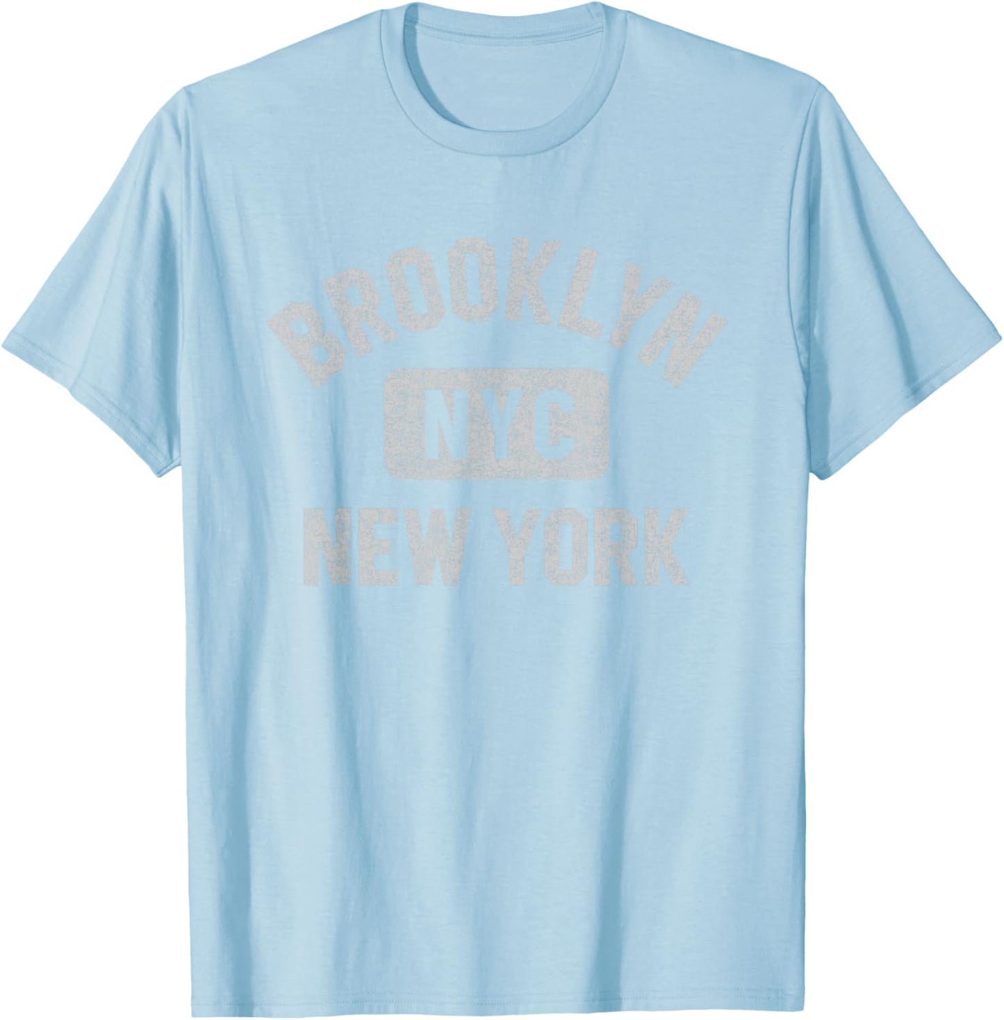 Brooklyn New York NYC Gym Style White w Distress Gray Print T-Shirt - T-Shirt | Light Blue