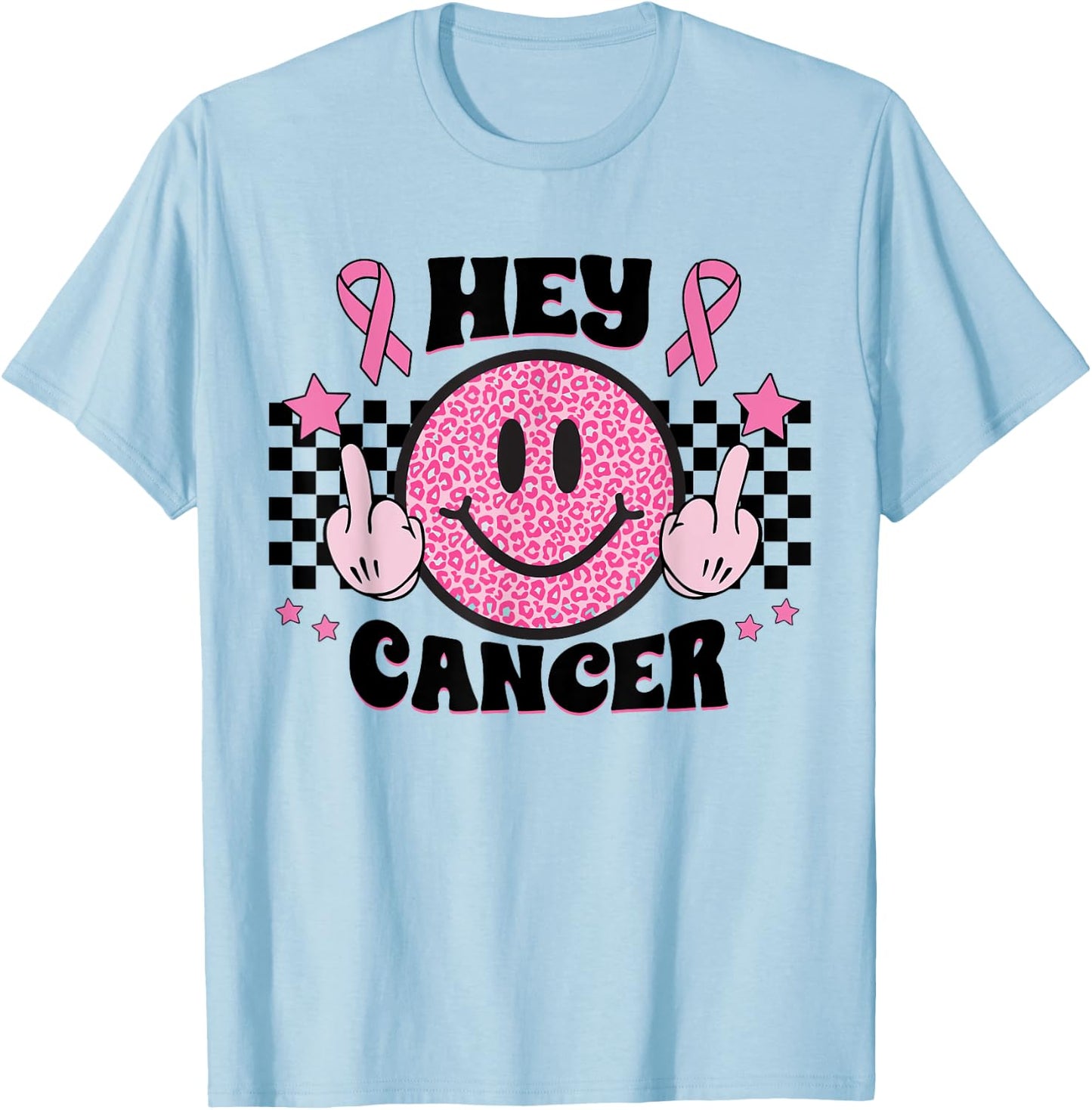 Fuck Cancer Smile Face Pink Ribbon Breast Cancer Awareness T-Shirt - T-Shirt | Light Blue
