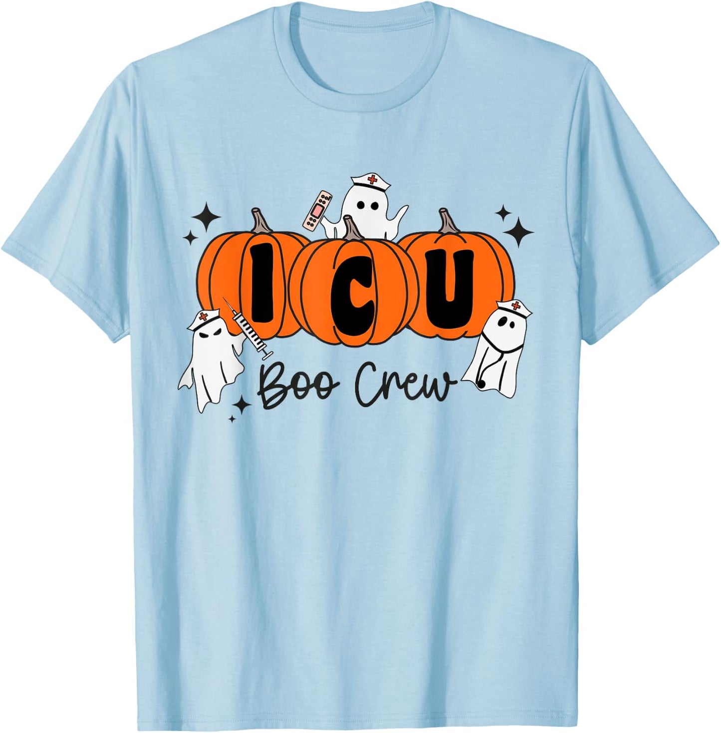 ICU Boo Crew Ghost Pumpkin Costume ICU Nurse Halloween T-Shirt - T-Shirt | Light Blue