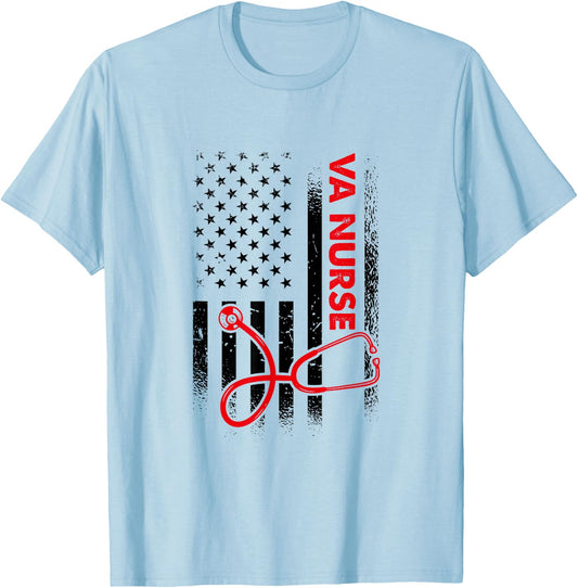 Proud American Military Nurse, VA Nursing T-Shirt - T-Shirt | Light Blue