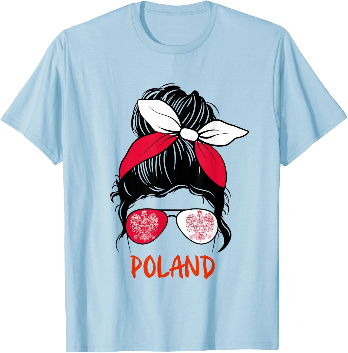 Poland Messy bun Sunglasses red White Bandana Polish Girl T-Shirt - T-Shirt | Light Blue