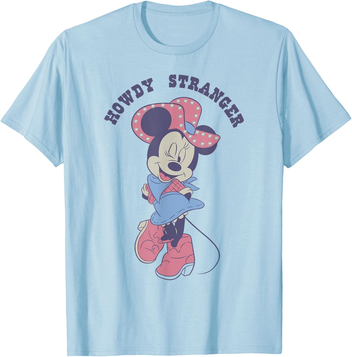 Disney Minnie Mouse Sassy Cowgirl Howdy Stranger Wink Logo T-Shirt - T-Shirt | Light Blue