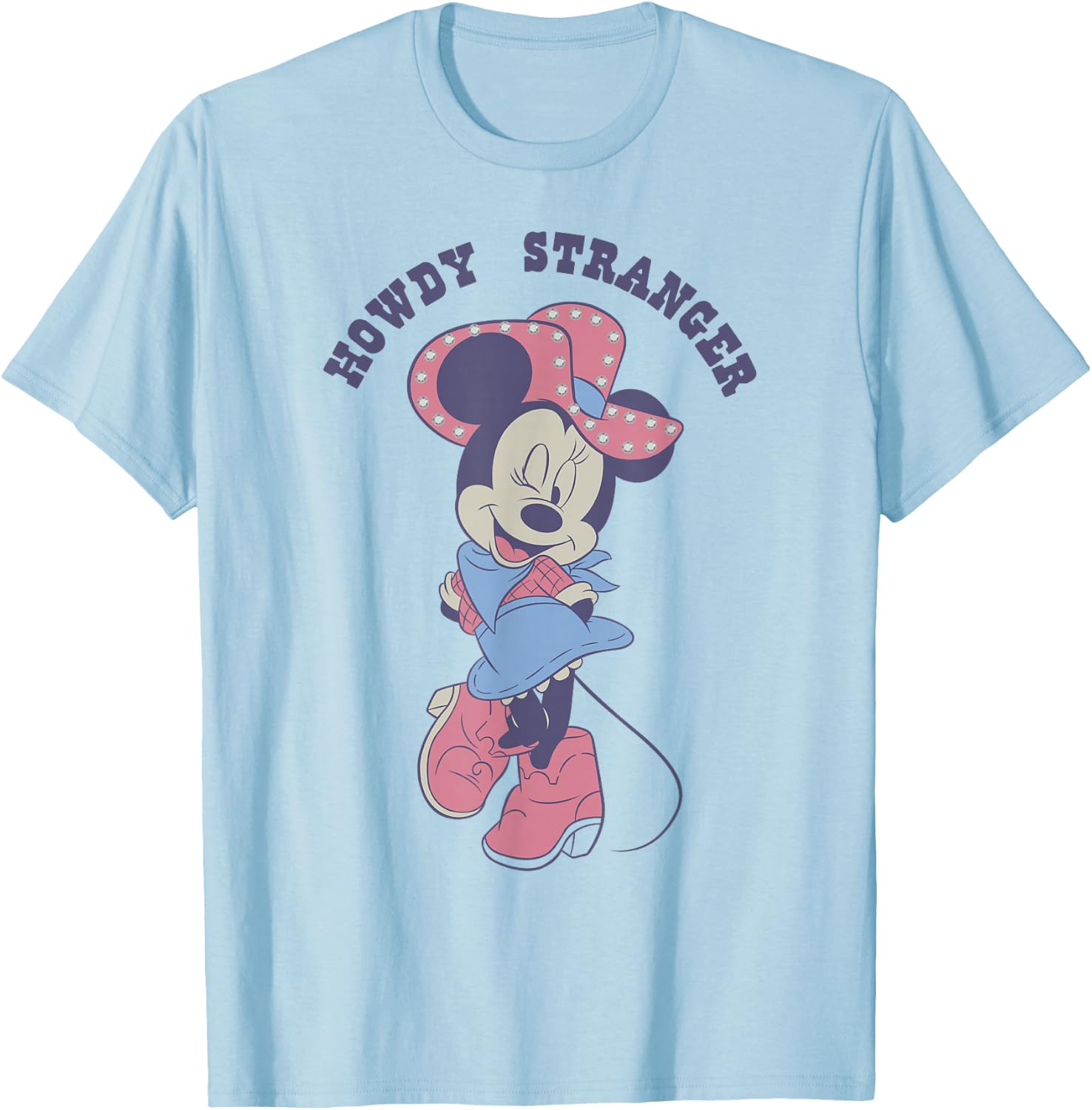 Disney Minnie Mouse Sassy Cowgirl Howdy Stranger Wink Logo T-Shirt - T-Shirt | Light Blue