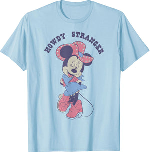 Disney Minnie Mouse Sassy Cowgirl Howdy Stranger Wink Logo T-Shirt - T-Shirt | Light Blue