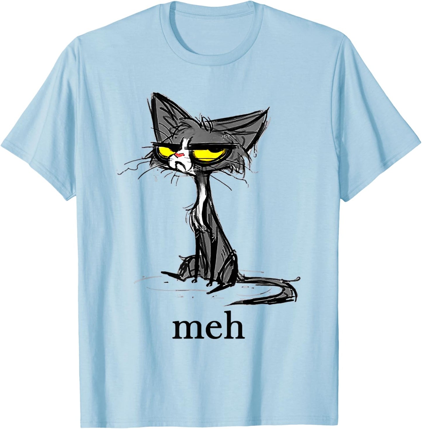 Funny Meh Cat Gift Cat Lovers Idea Men Women Girls Kids T-Shirt - T-Shirt | Light Blue