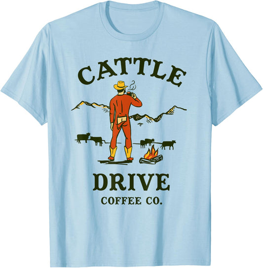 Cattle Drive Coffee Company: Funny Western Cowboy Mooning T-Shirt - T-Shirt | Light Blue