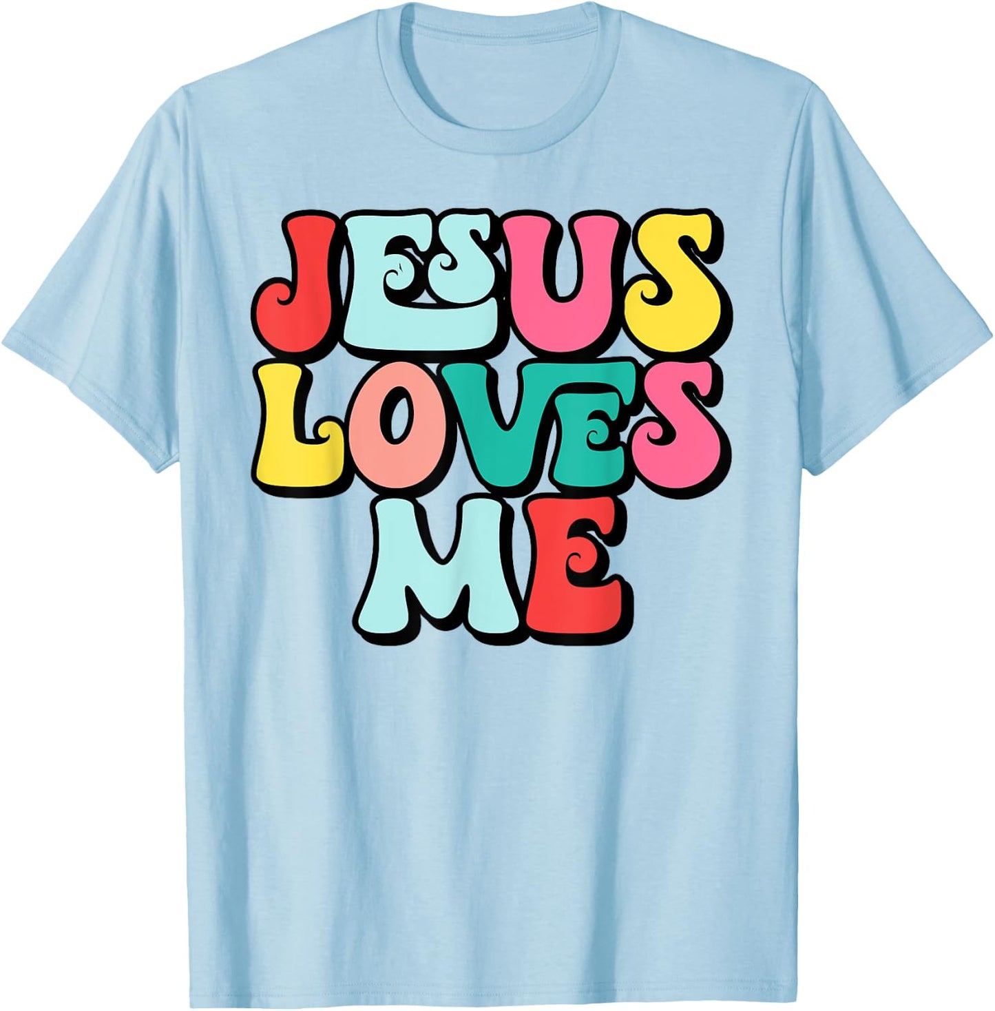 Jesus Loves Me Retro Vintage Groovy Style Men T-Shirt - T-Shirt | Light Blue