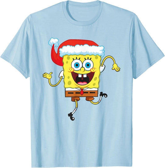 SpongeBob SquarePants Christmas Santa Hat T-Shirt - T-Shirt | Light Blue