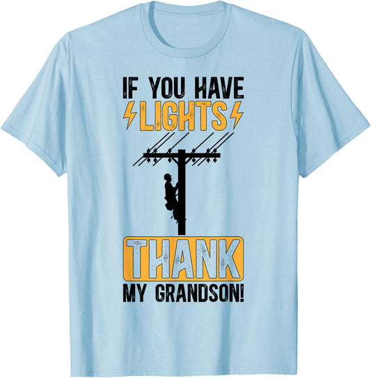 Thank My Grandson Lineman Grandma Of A Lineman Grandmother T-Shirt - T-Shirt | Light Blue