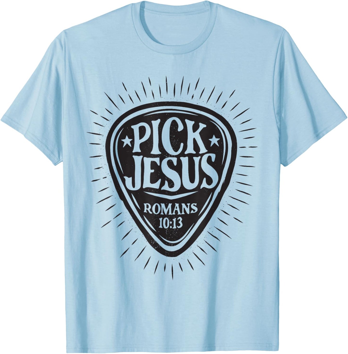 Guitar Pick Jesus Christian Music Guitarist Pastor Retro T-Shirt - T-Shirt | Light Blue