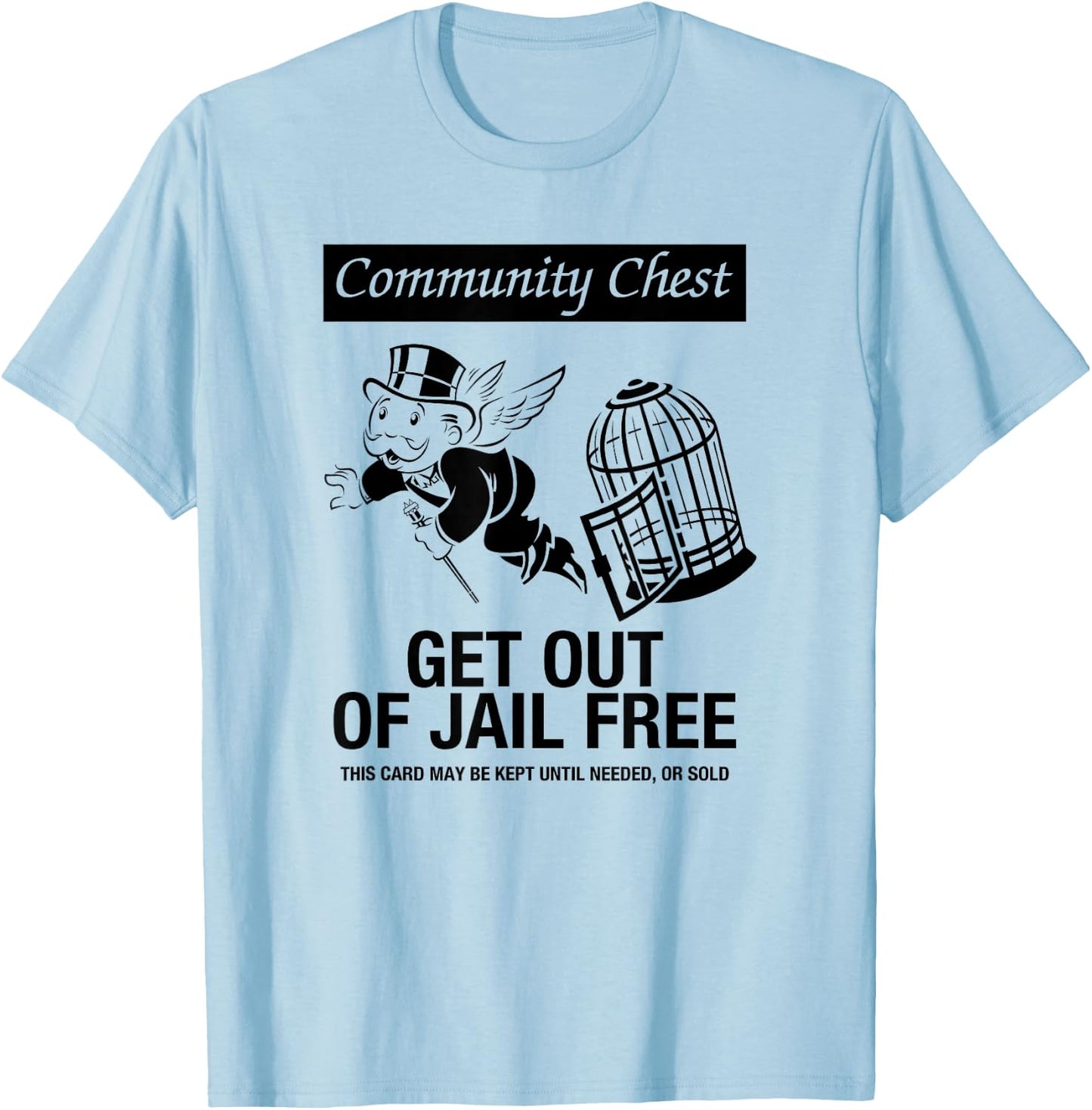 Monopoly Mr. Monopoly Get Out Of Jail Free Logo T-Shirt - T-Shirt | Light Blue