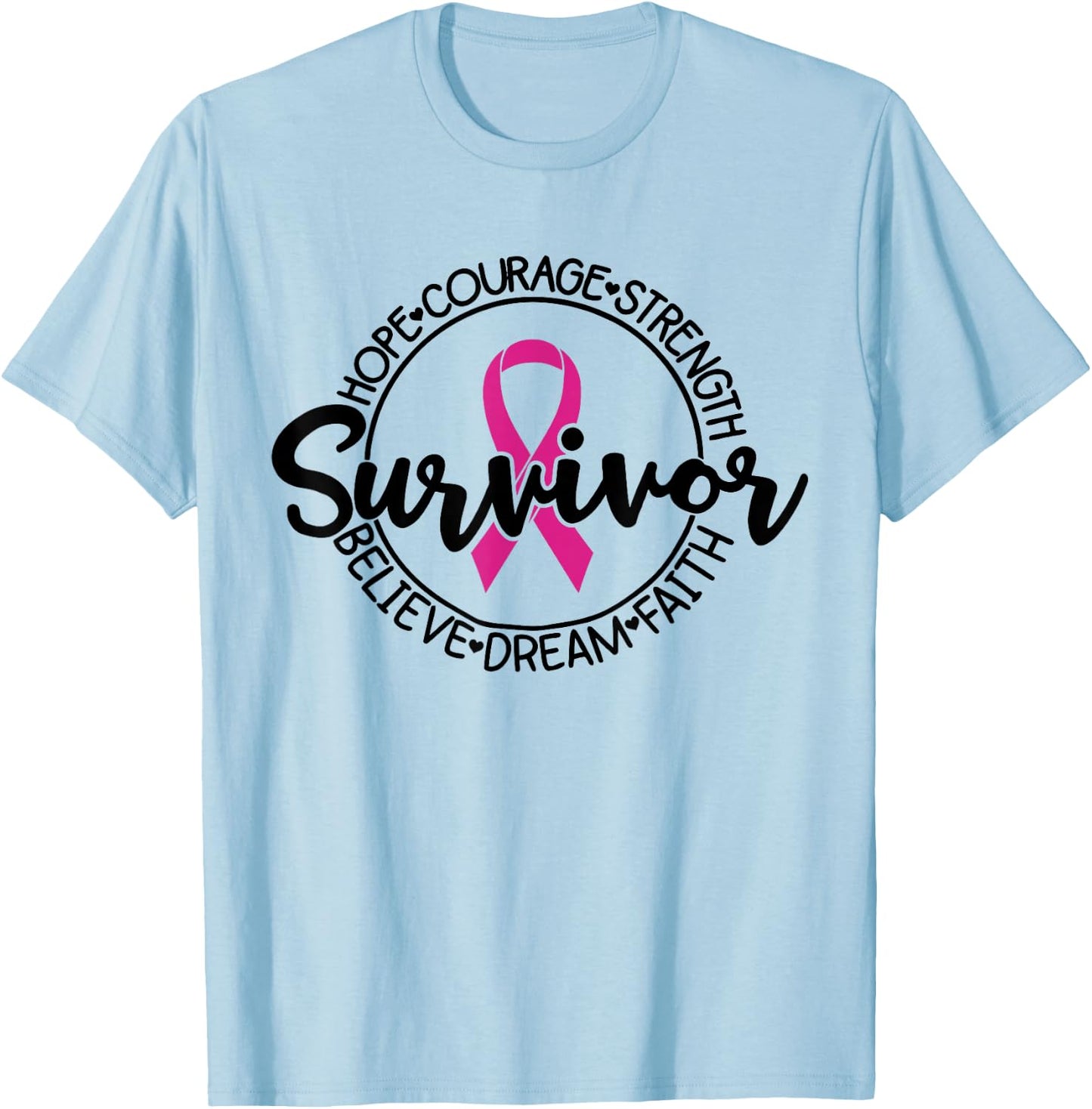 Cancer Awareness Survivor Pink Ribbon Breast Cancer Support T-Shirt - T-Shirt | Light Blue
