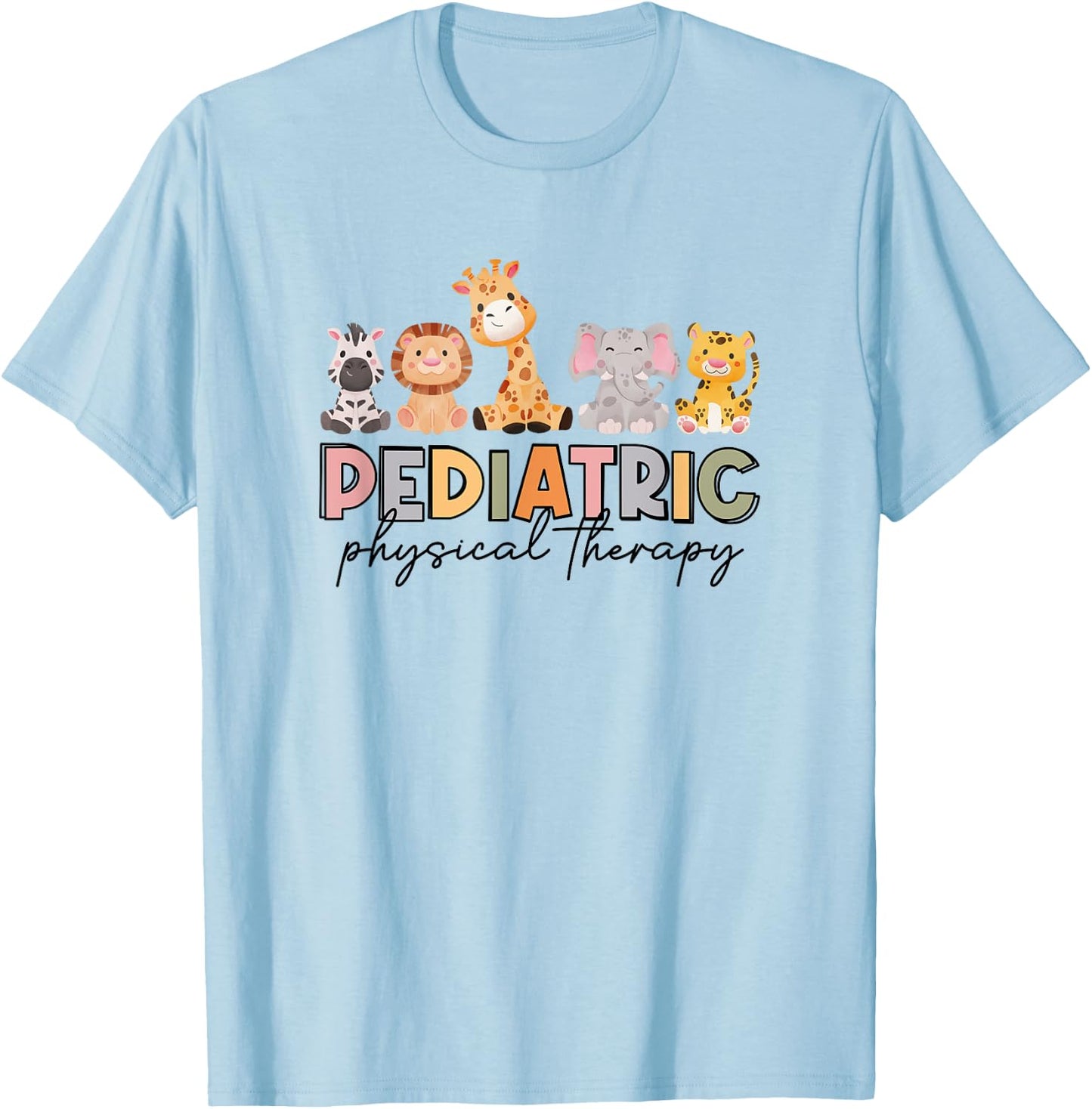Pediatric Physical Therapy Therapist PT Crew Safari Animals T-Shirt - T-Shirt | Light Blue
