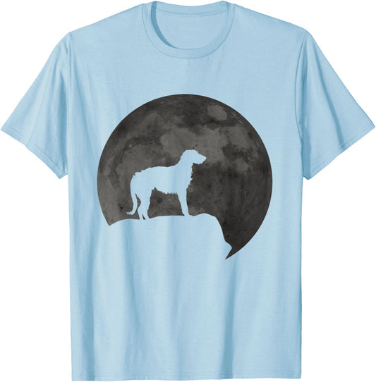 Moon And Dog Silhouette - Irish Wolfhound T-Shirt - T-Shirt | Light Blue