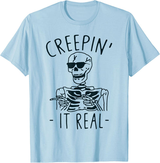 Creeping It Real Skeleton Sunglasses Funny T-Shirt - T-Shirt | Light Blue
