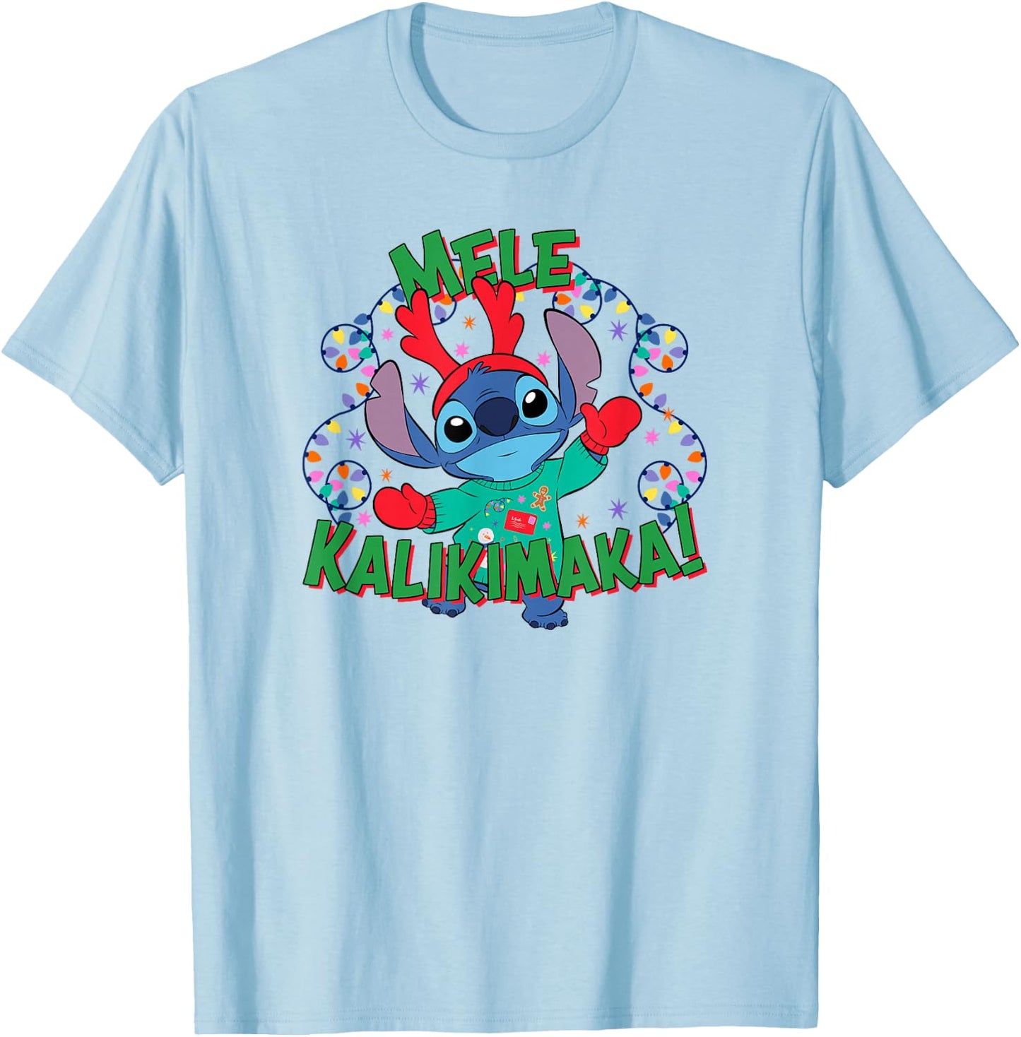 Disney Lilo & Stitch Christmas Mele Kalikimaka! T-Shirt - T-Shirt | Light Blue
