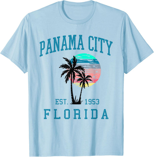 Panama City Florida Spring Vacations Beach Palm Trees Summer T-Shirt - T-Shirt | Light Blue