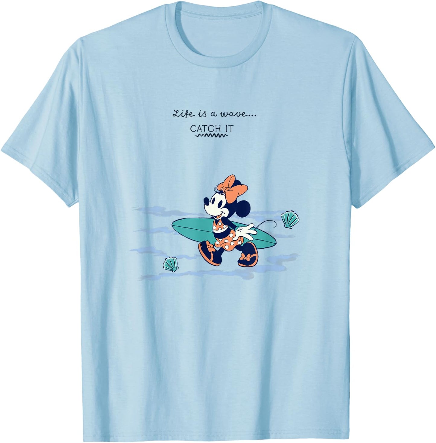 Disney Minnie Mouse Life Is A Wave Catch It Vintage Surfer T-Shirt - T-Shirt | Light Blue