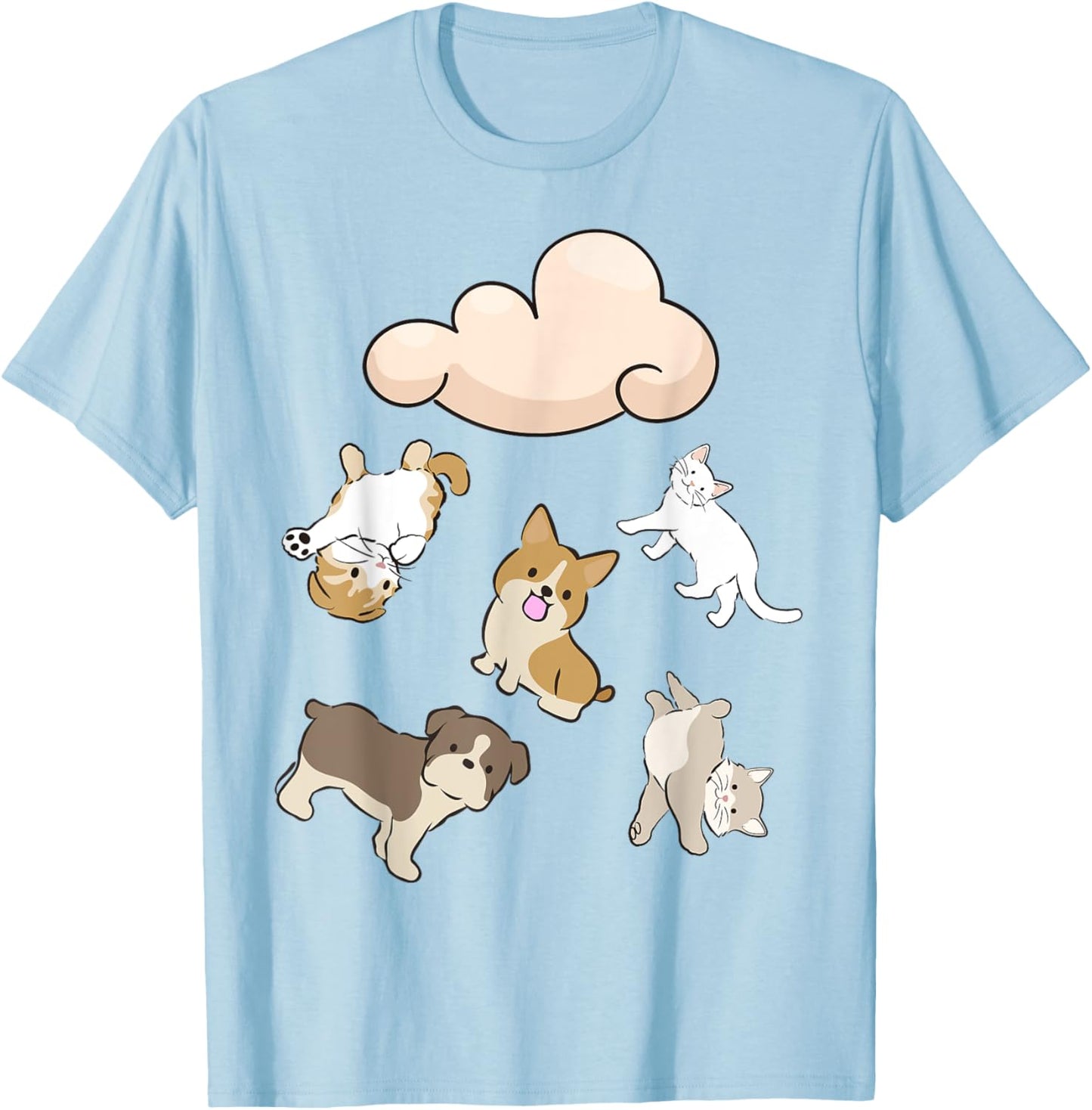 Funny Idiom Raining Cats and Dogs Kitten Puppy for Pet Lover T-Shirt - T-Shirt | Light Blue