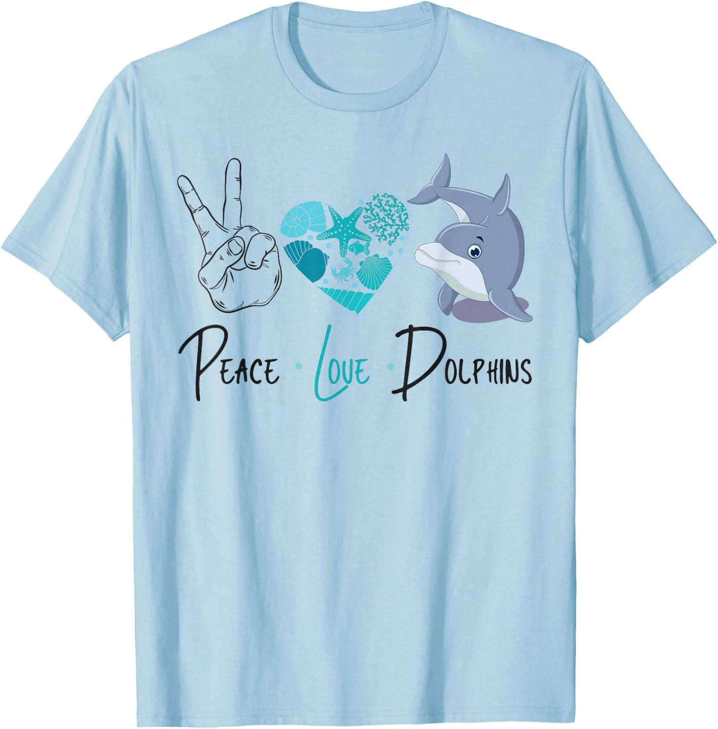 Dolphin Peace Love Dolphin T-Shirt - T-Shirt | Light Blue