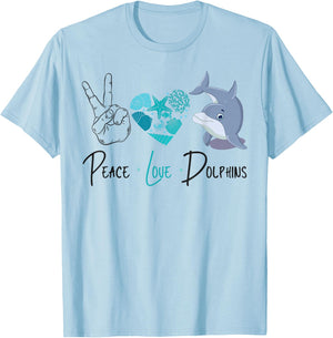 Dolphin Peace Love Dolphin T-Shirt - T-Shirt | Light Blue