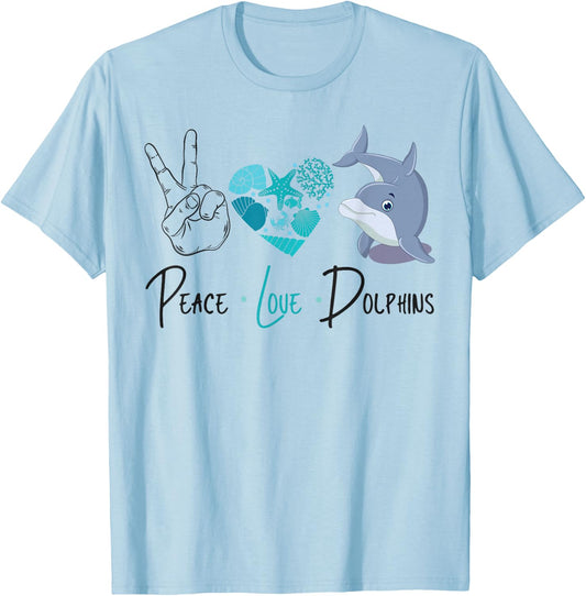 Dolphin Peace Love Dolphin T-Shirt - T-Shirt | Light Blue
