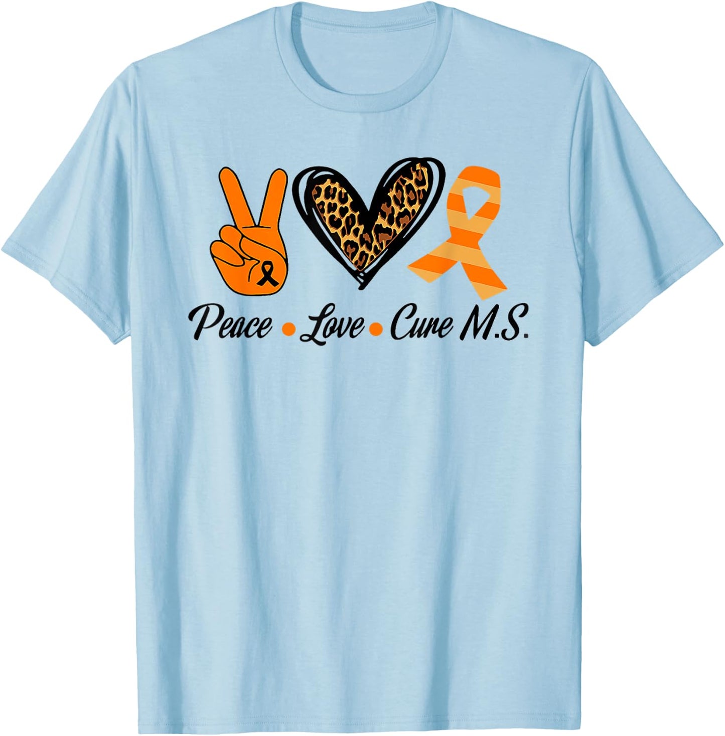Multiple Sclerosis Awareness Peace Love Cure MS Warrior Prem T-Shirt - T-Shirt | Light Blue