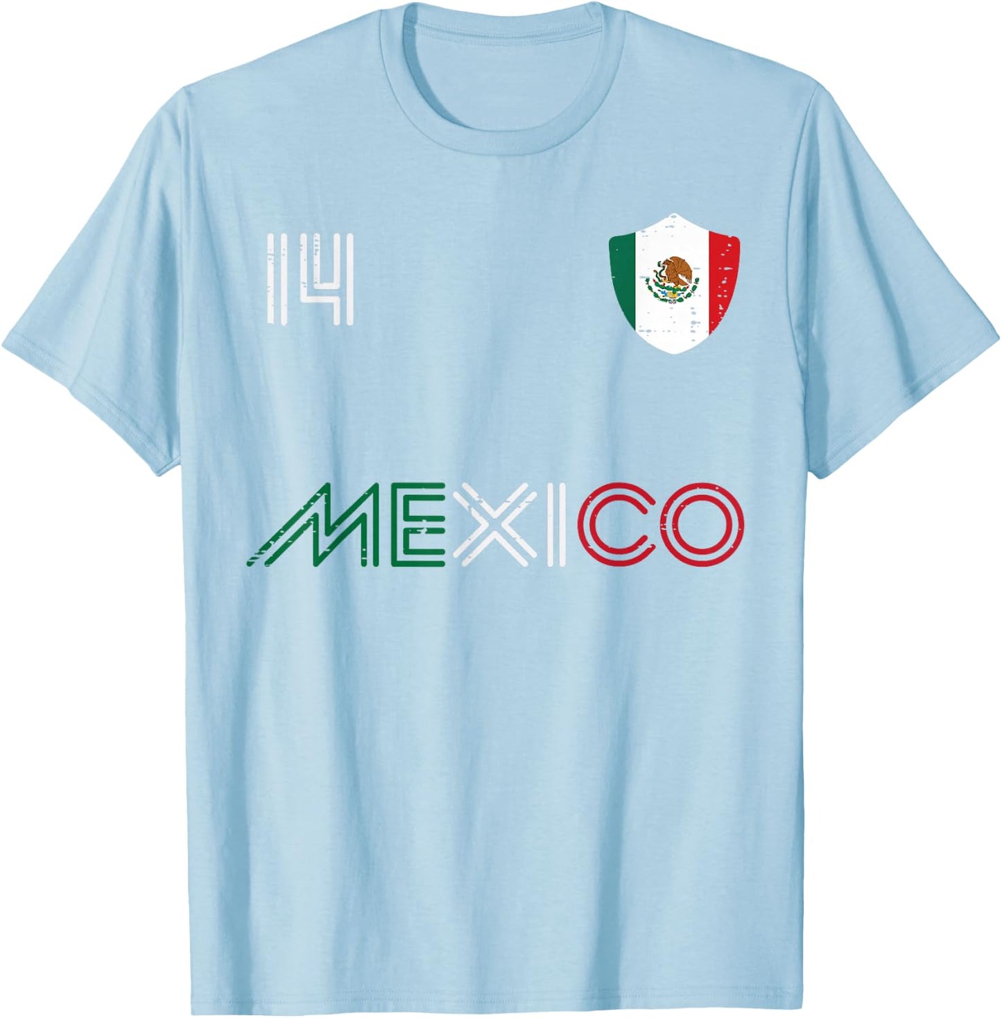 Mexico Flag 14 Mexican Soccer Fan Men Women Boys Girls Kids T-Shirt - T-Shirt | Light Blue
