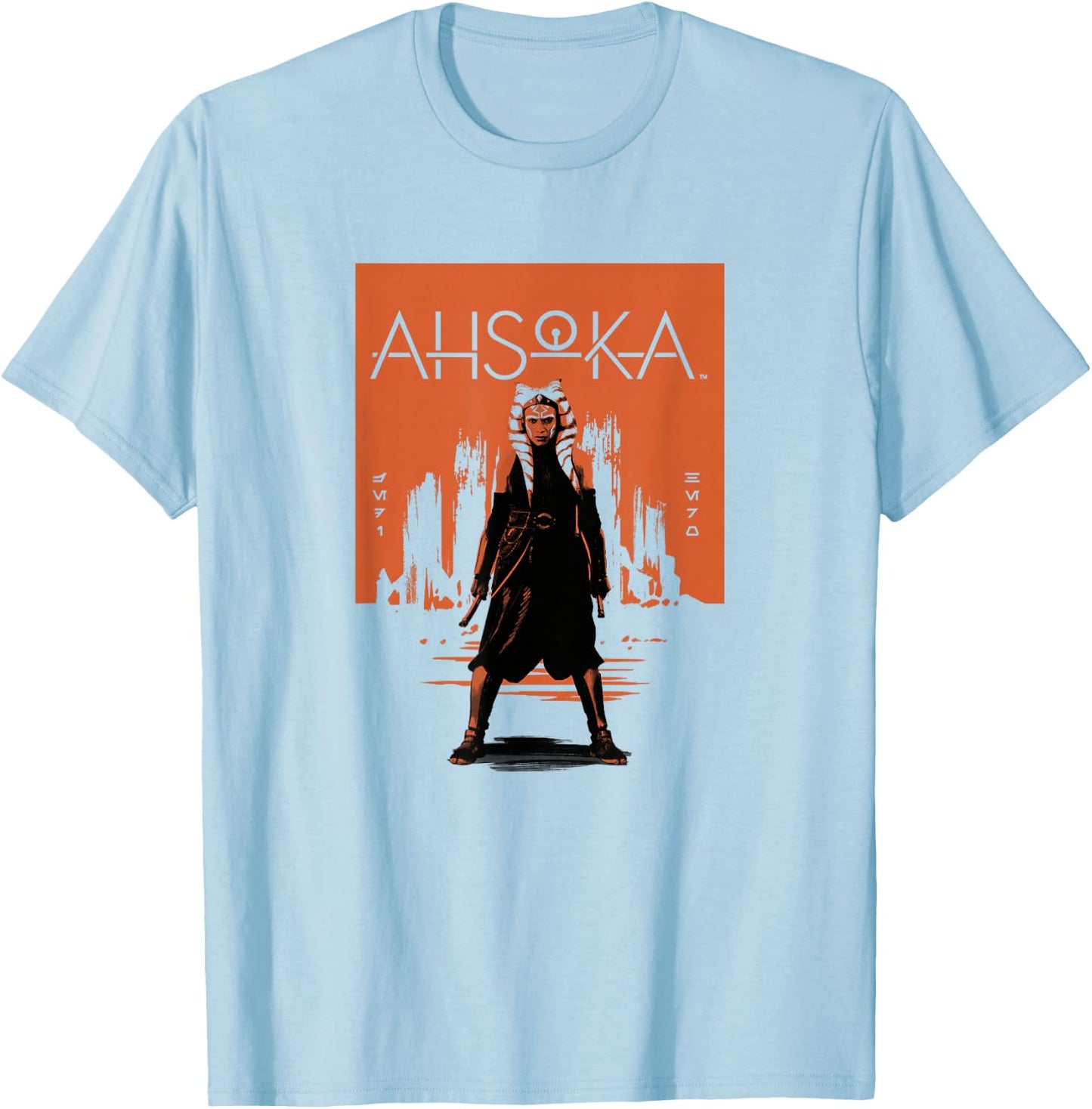 Star Wars: Ahsoka Full Body City Stencil Portrait T-Shirt - T-Shirt | Light Blue
